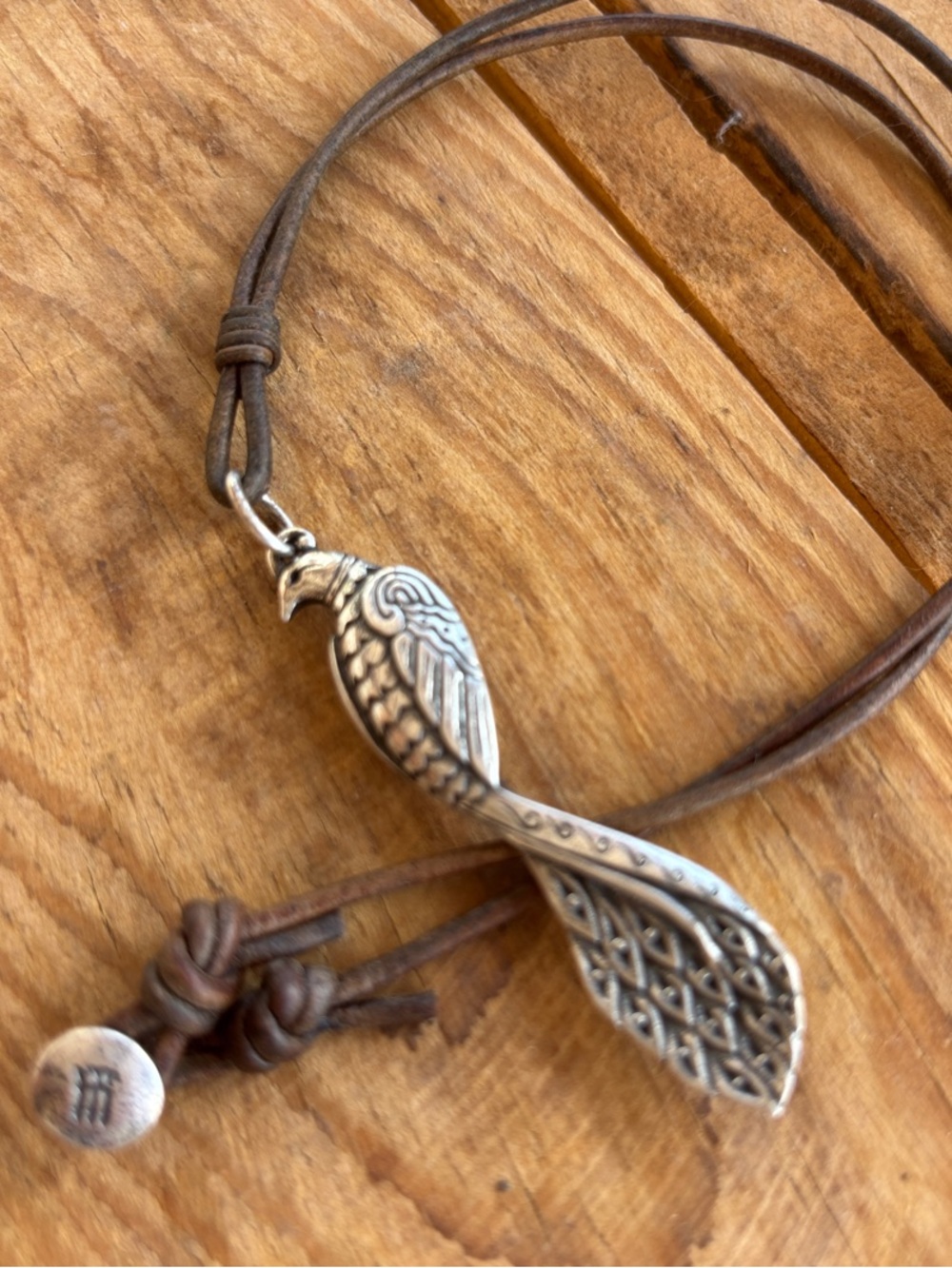 James Avery RETIRED Sterling Silver Majestic Peacock & Brown Leather cord. - Picture 3 of 5